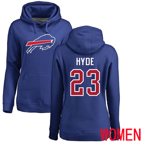 NFL Women Buffalo Bills #23 Micah Hyde Royal Blue Name and Number Logo Pullover Hoodie Sweatshirt->women nfl jersey->Women Jersey